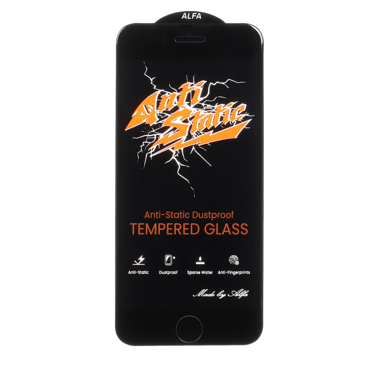 محافظ صفحه نمایش شیشه ای Full Cover Anti Static ALFA مدل Apple iPhone 6 / iPhone 7 / iPhone 8 / iPhone SE (2020) / SE (2022) - مشکی